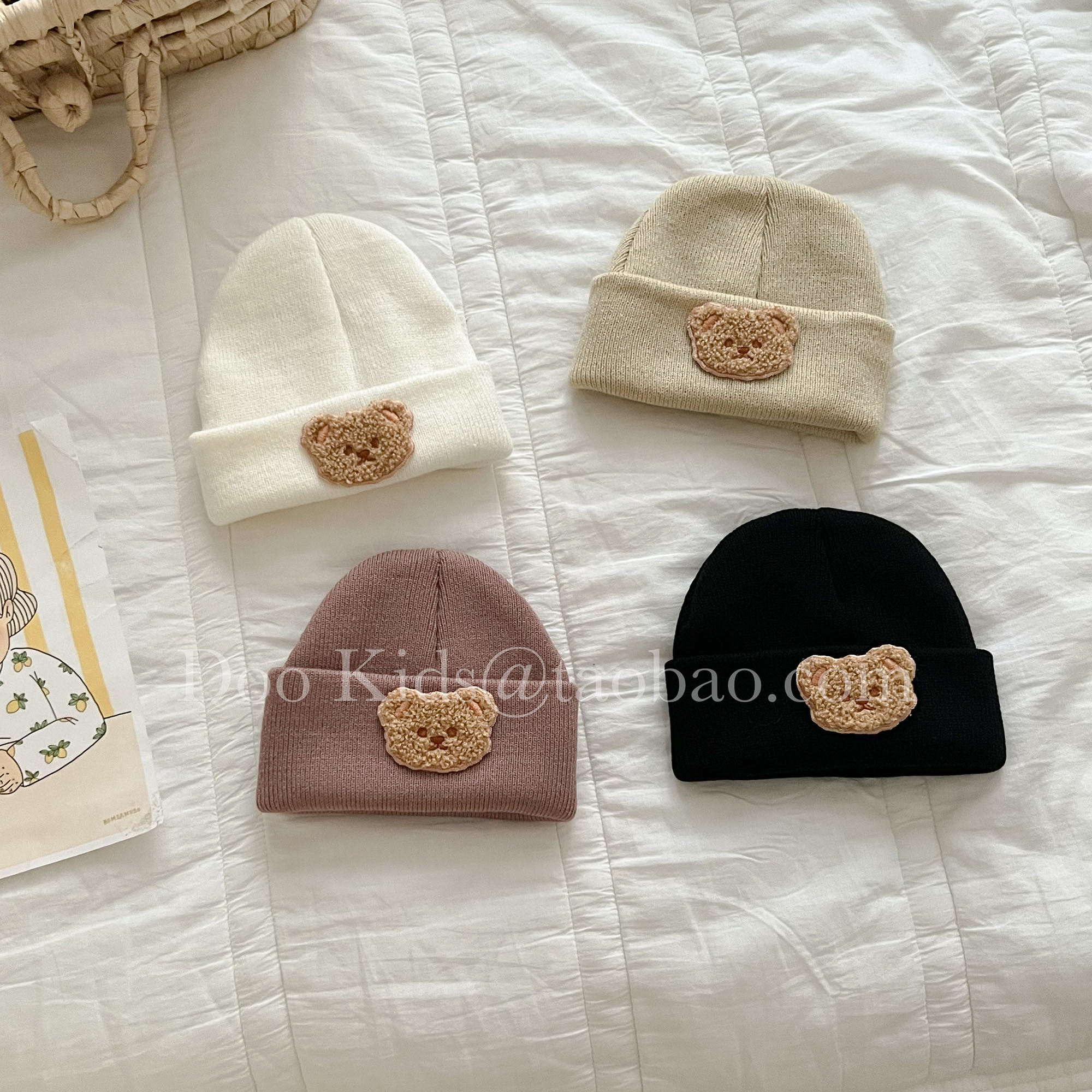 婴儿秋冬季可爱小熊针织帽瓜皮帽