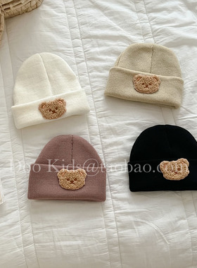 ins秋冬婴幼儿超萌可爱小熊儿童针织帽子小宝宝套头帽毛线瓜皮帽