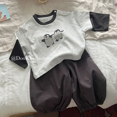 ins韩版婴幼儿春季款卡通企鹅纯棉上衣男女宝宝长袖T恤外出打底衫