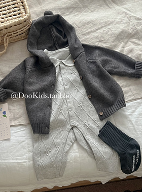 ins韩版婴儿翻领秋冬季针织连体衣男女宝宝包屁哈衣百天周岁爬服