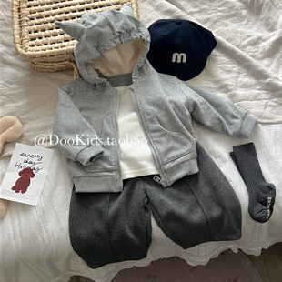 ins韩版秋季婴儿童衣服小怪兽连帽卫衣男女宝宝洋气外出双层外套