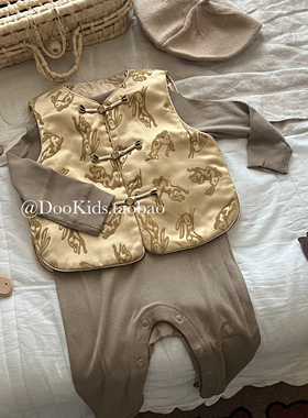 ins婴幼儿拜年服新中式兔子提花夹棉马甲男女宝宝冬季周岁礼背心