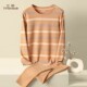 防寒打底衫 三针舒绒条纹保暖内衣女士套装 棉加厚磨绒弹力棉毛衫