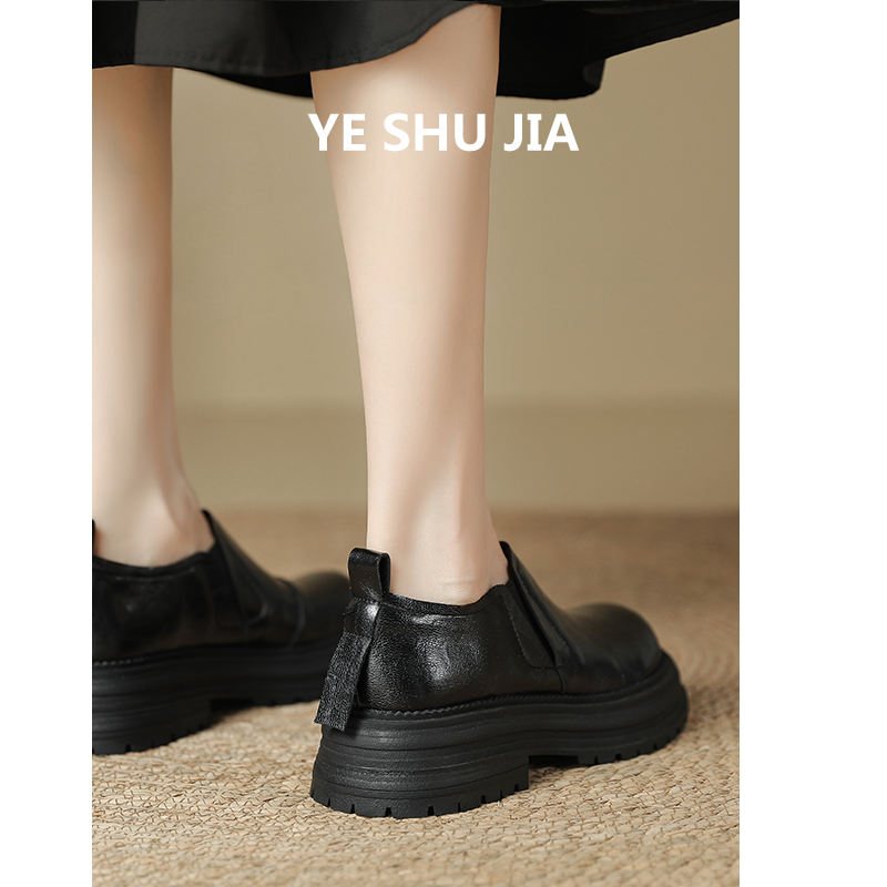 叶叔家小皮鞋黑色乐福鞋牛皮软皮