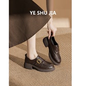 2026年新款 复古 一脚蹬单鞋 英伦风搭扣乐福鞋 女松糕厚底圆头小皮鞋