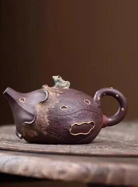 宜兴紫砂茶壶青蛙莲子壶精品全手工花器家用泡茶壶茶具小品壶120c