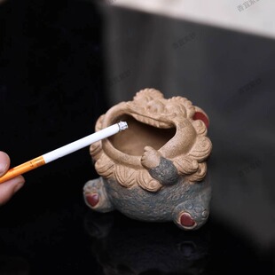 宜兴紫砂茶宠【笑口常开狮子烟灰缸】精品创意设计款摆件茶台桌面