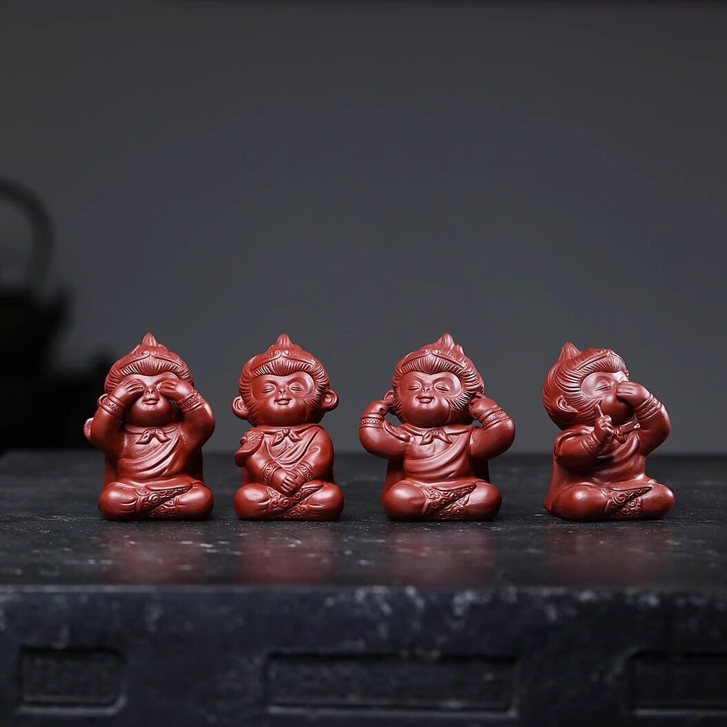 宜兴紫砂四不猴孙悟空茶宠摆件