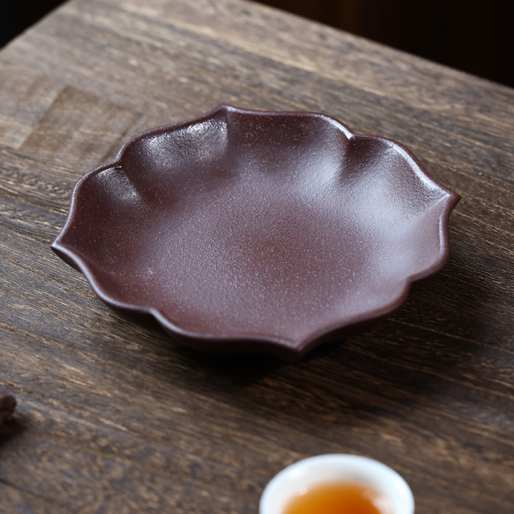 宜兴紫砂菱花壶承茶托莲花干泡台