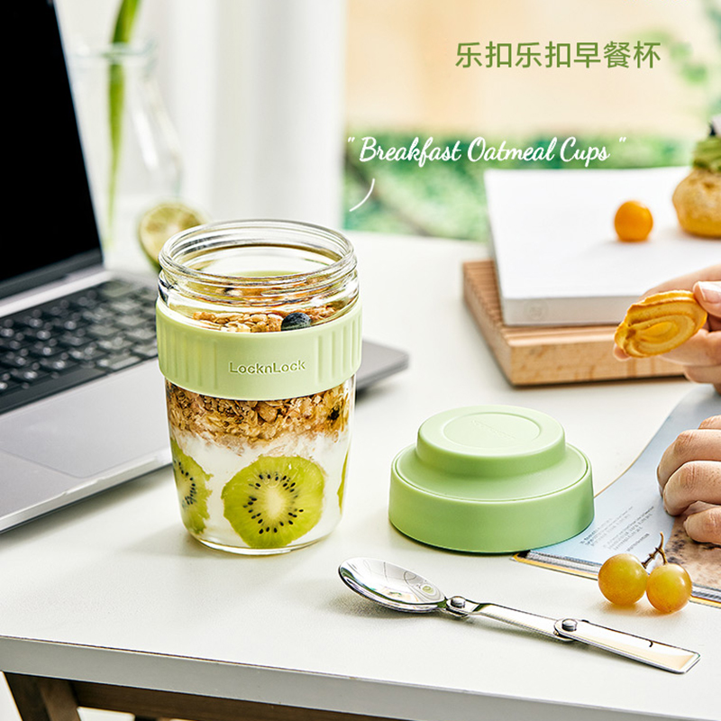 乐扣乐扣早餐杯玻璃白领女生带勺