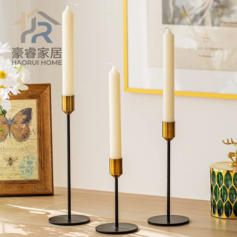 豪睿欧式铁艺蜡烛台黑色铜色餐桌
