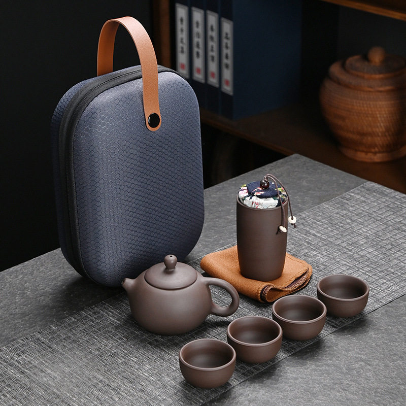 德化紫砂旅行茶具一壶四杯快客