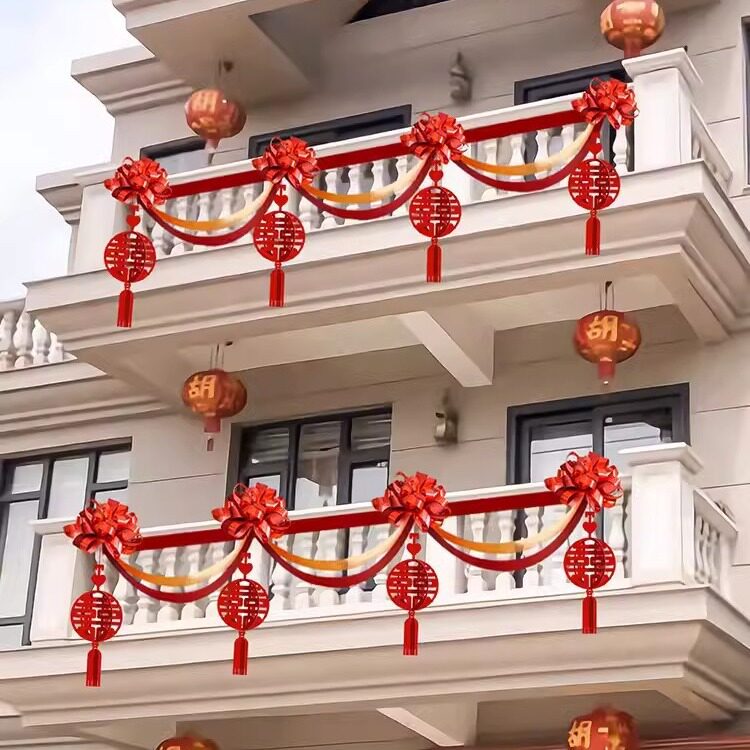 农村结婚阳台楼梯栏杆拉花装饰