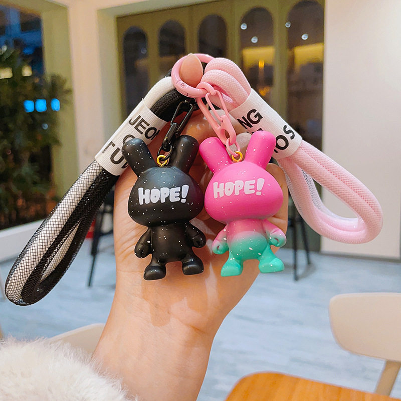 创意树脂公仔HOPE希望渐变兔钥匙扣汽车钥匙链包挂件爪机礼品