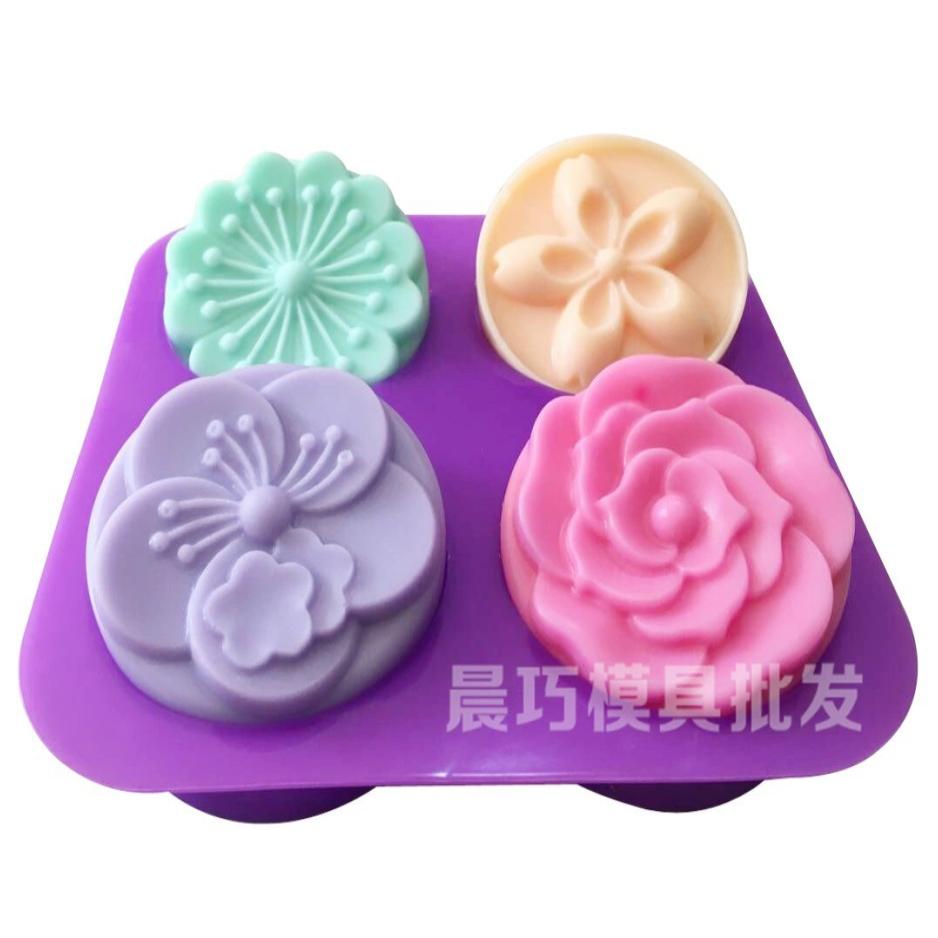 供应四连蛋糕模具新品玫瑰花4孔