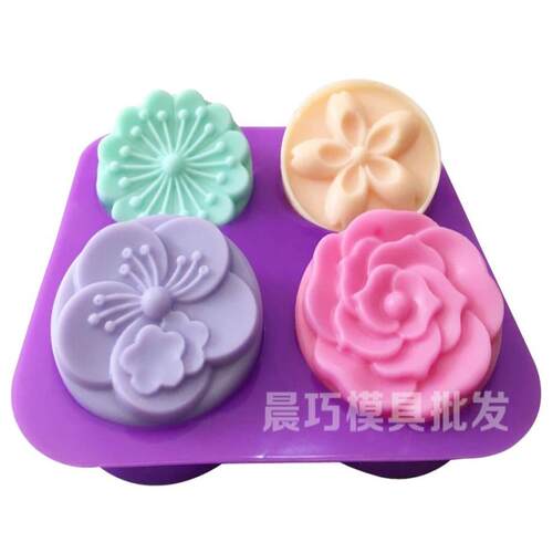 供应四连蛋糕模具新品玫瑰花4孔