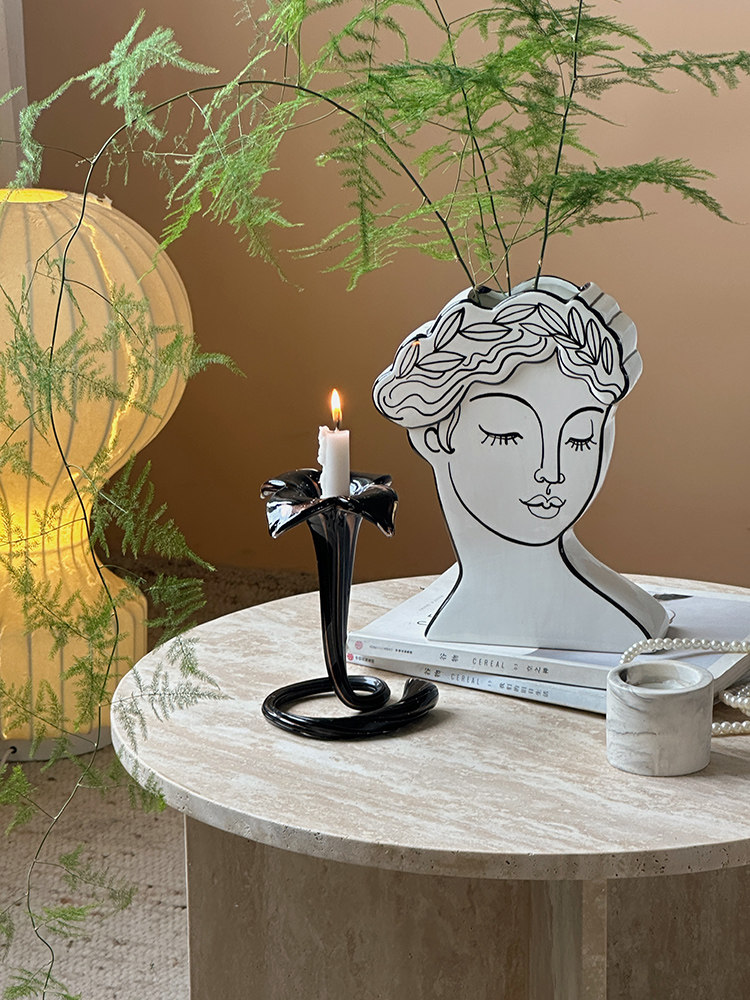 覆古手绘陶瓷花瓶客厅高级感花器轻奢花插高颜值中古家居装饰摆件