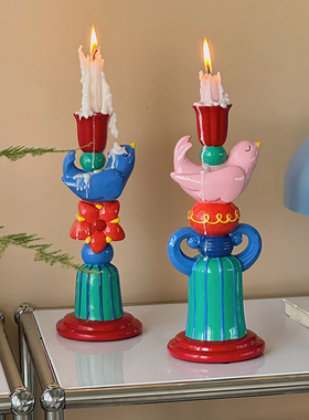 复古高级感蜡烛台烛光晚餐彩色中古家居桌面氛围装饰结婚礼物送礼