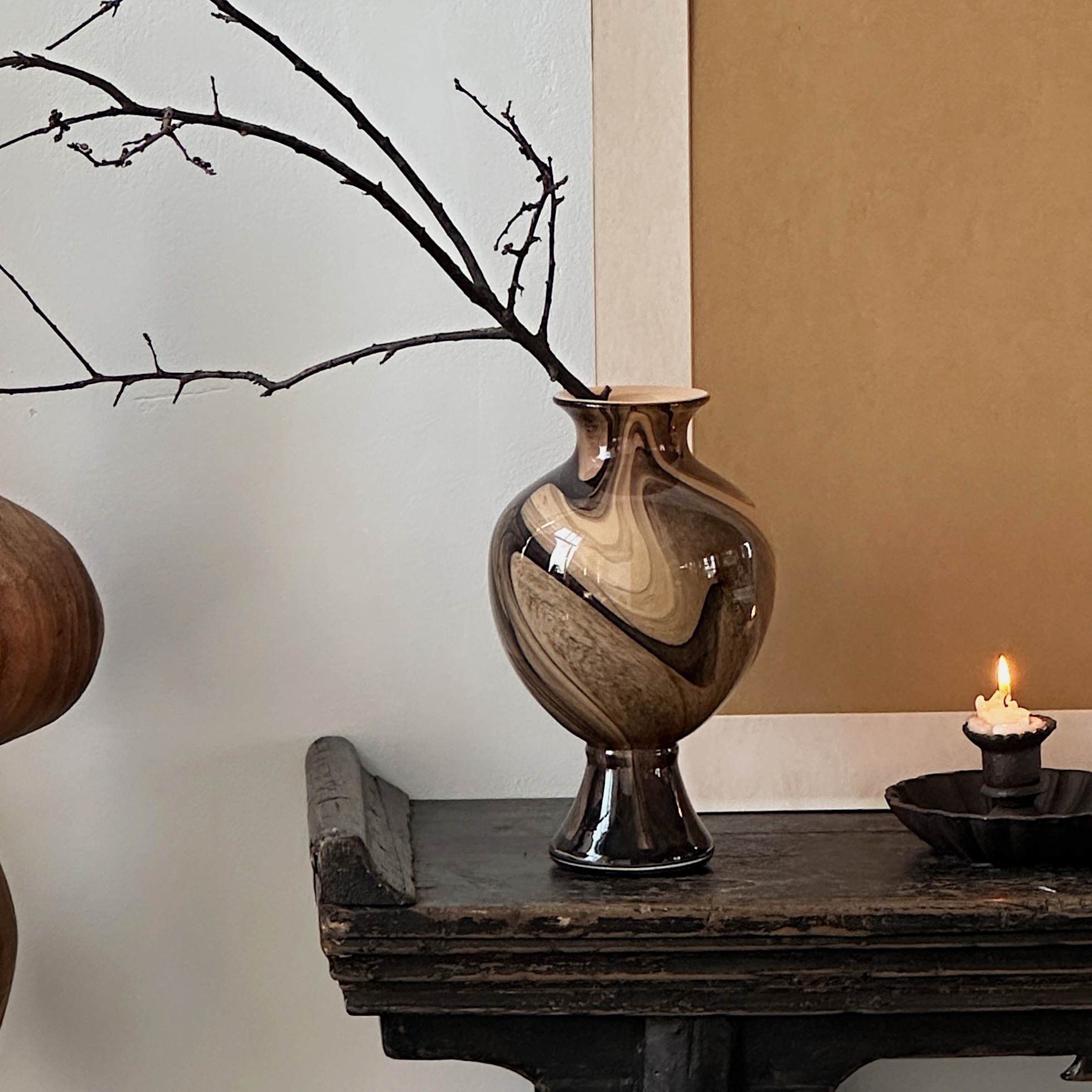 拼色玻璃花瓶法式中古高脚花器