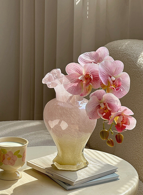 粉色芬顿玻璃花瓶中古人鱼姬琉璃花器插花水养装饰法式浪漫ins风