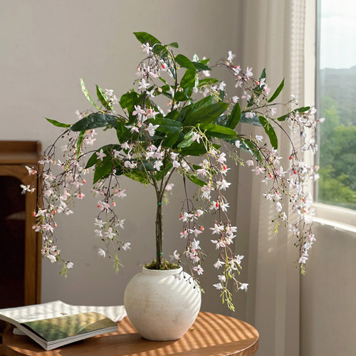 长枝垂丝茉莉仿真植物新中式风格假绿植造景插花家居装饰高端摆设