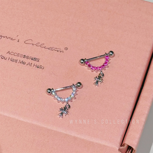 WYNNE’S特别款 满钻D型耳骨钉微镶十字架吊坠钛钢精致多耳洞耳饰