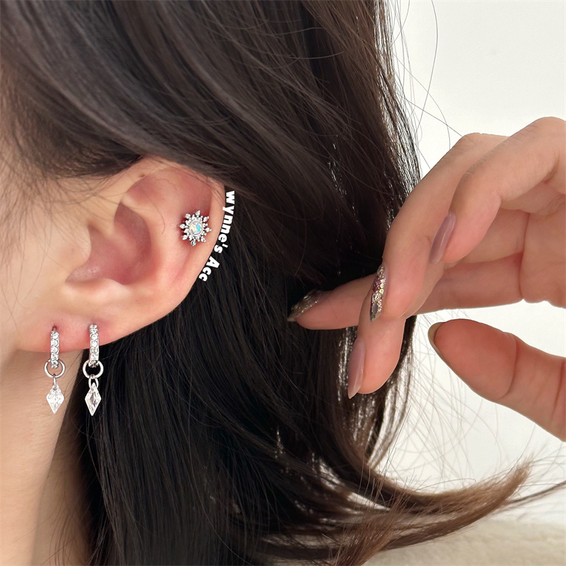 菱形风筝耳圈水滴七彩雪花耳钉