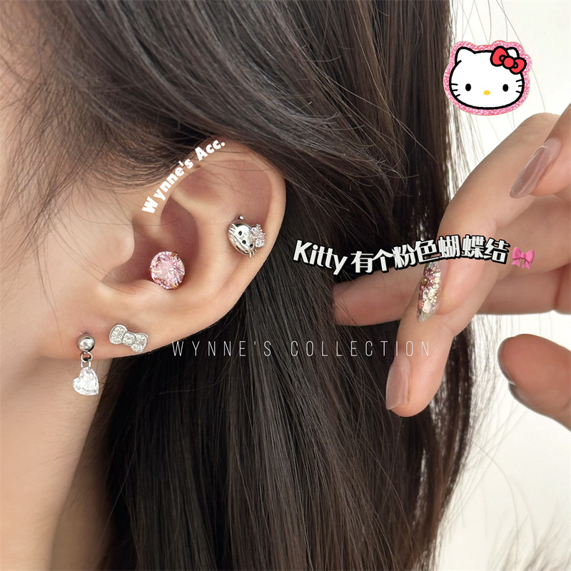 KITTY脑袋有个蝴蝶结多耳洞耳饰