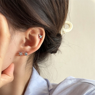 WYNNE’S七彩五角星蝴蝶高品质多耳洞耳钉钛钢养耳洞bi入睡觉耳饰