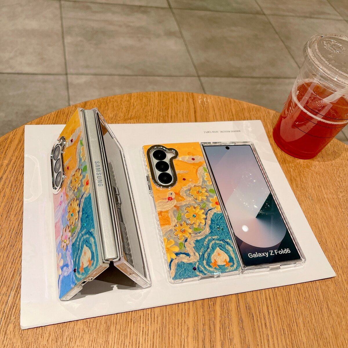 适用三星左右折叠油画鸭ins日韩卡通适用于三星fold6手机壳FOLD5折叠屏手机套fold4保护套FOLD3