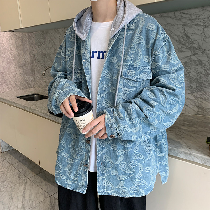 秋装新款连帽可拆卸牛仔夹克青少年港风宽松上衣外套JK08P85,男装夹克,星座410(原411)