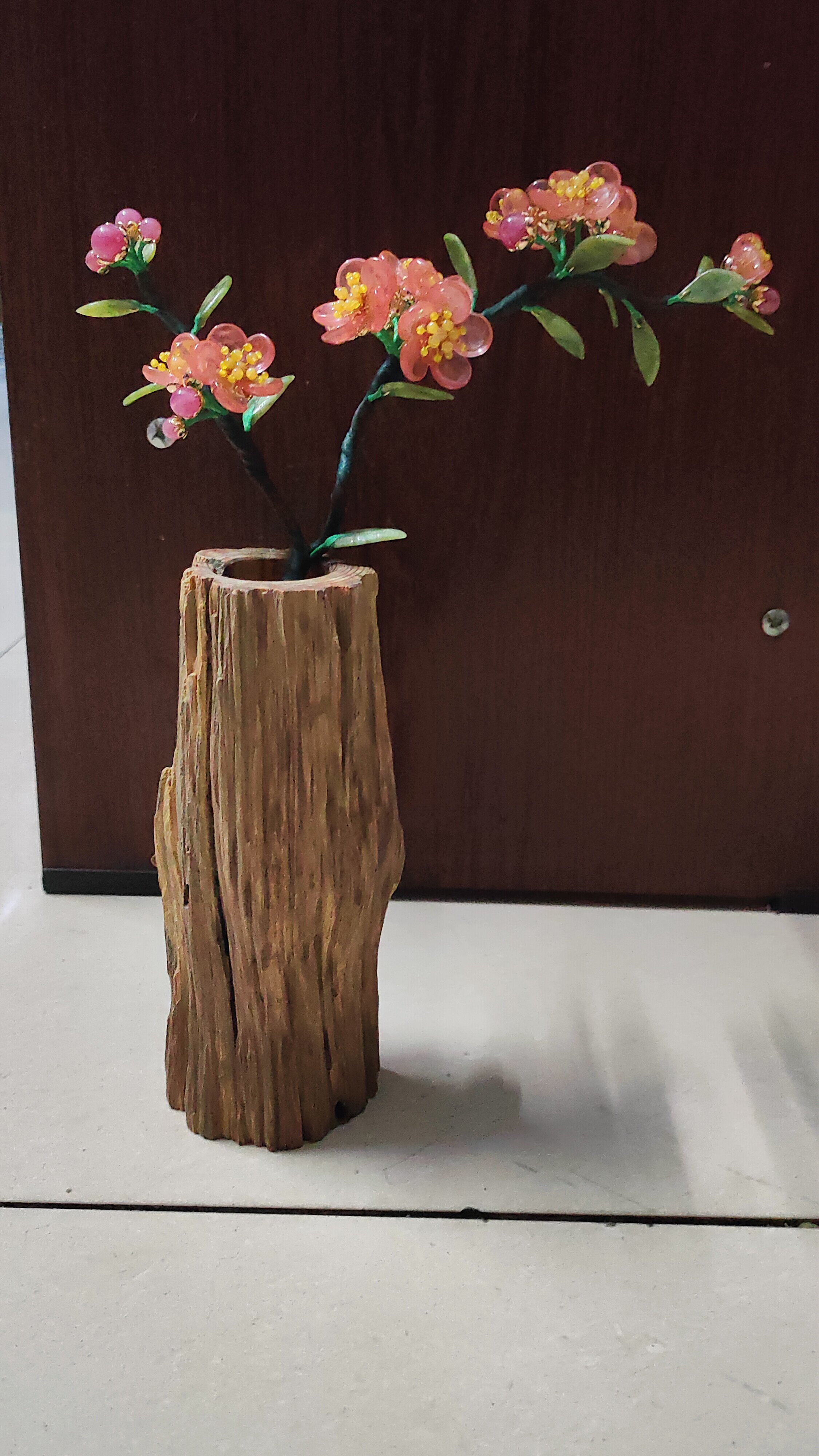 原创新中式天然水晶海棠花摆件