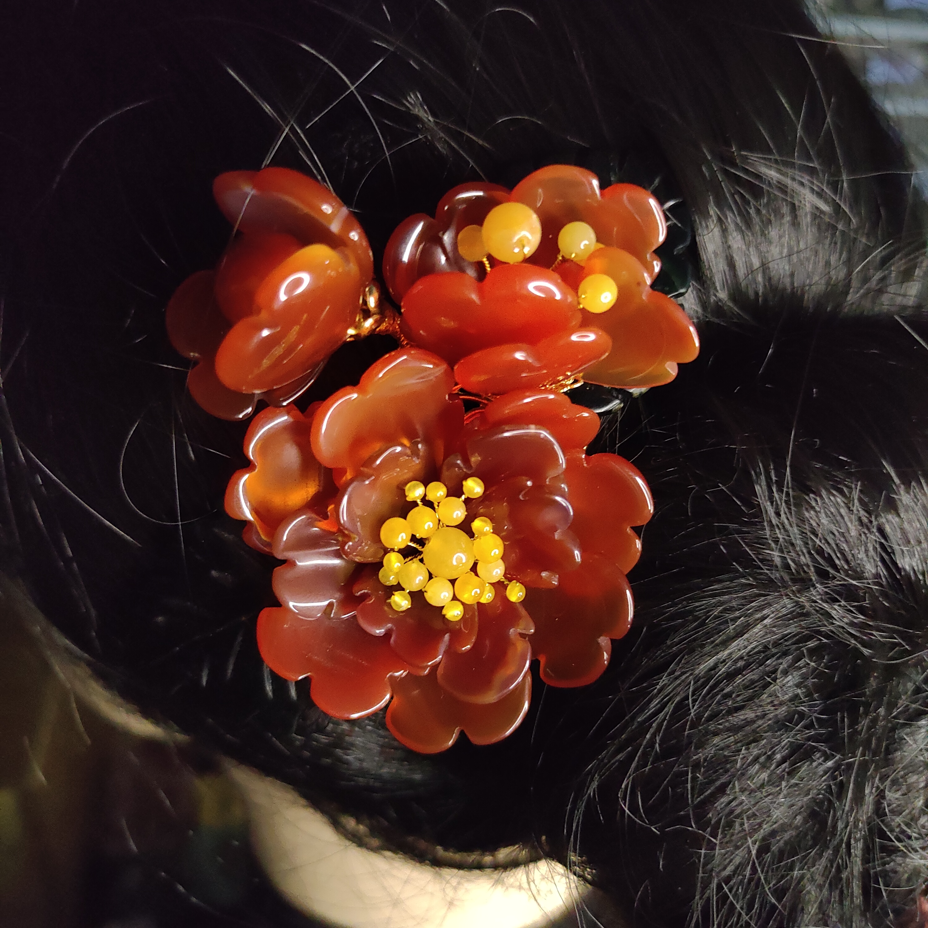 原创设计定制红玛瑙发簪牡丹簪花新中式盘发高级感汉服发饰日常