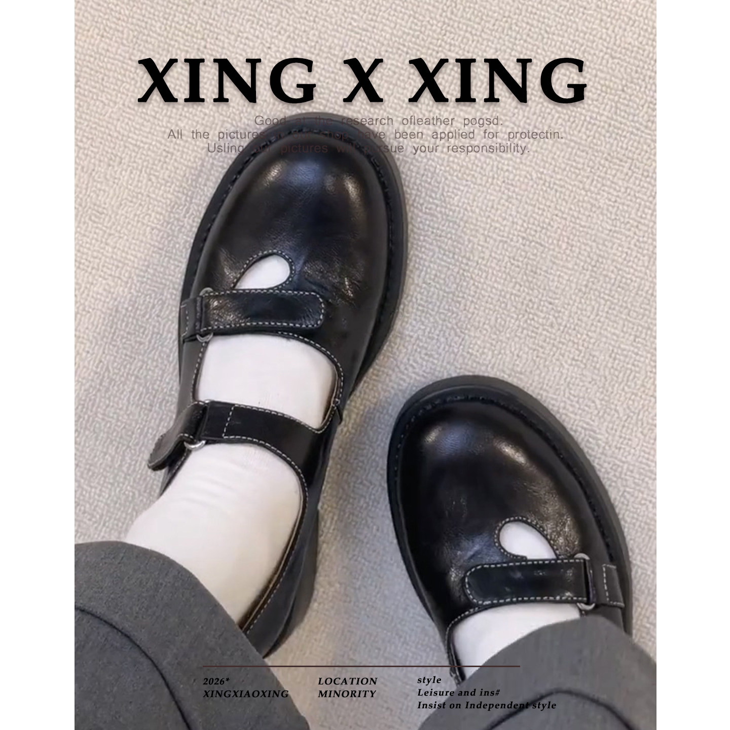 学院风厚底玛丽珍鞋女款黑色圆头日常百搭双魔术贴粗跟时尚小皮鞋