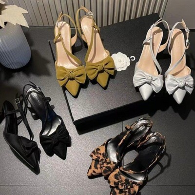 2025年新款尖头豹纹包头单鞋