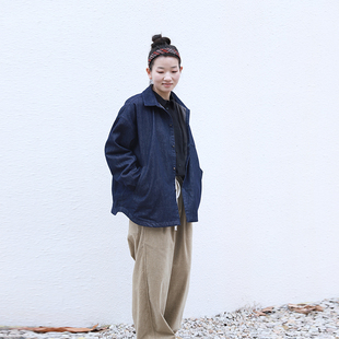 雨文她城原创女士早春纯棉不掉色牛仔外套简约宽松休闲加绒薄棉衣