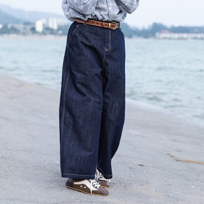 雨文她城纯棉不掉色女阔腿牛仔裤