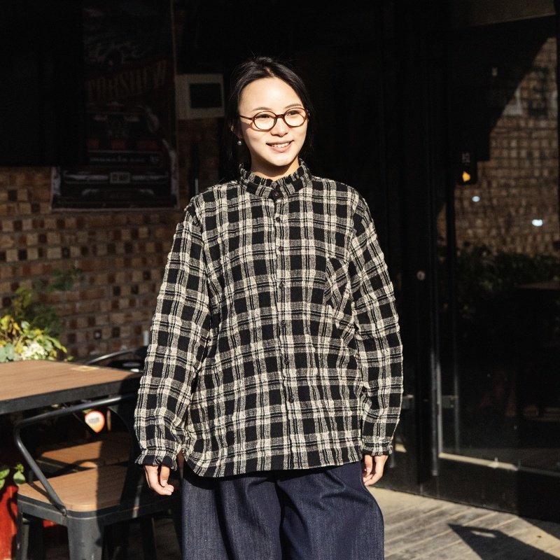 雨文她城复古格纹羊毛衬衫女宽松长袖休闲花边领衬衣外套格子上衣,女装/女士精品,衬衫,淘宝优惠券,粉丝福利购,淘宝优惠卷