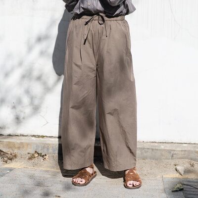 雨文她城进口晒干棉高腰阔腿裤