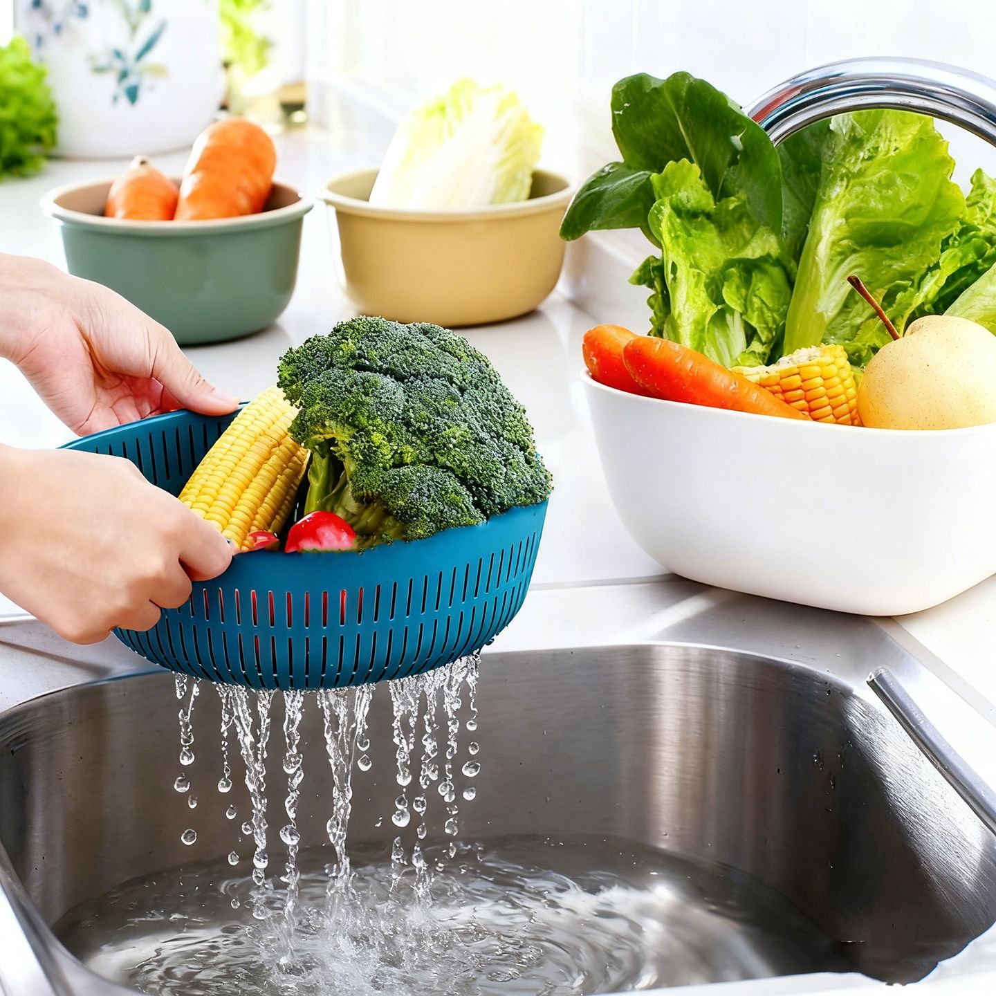 双层洗菜盆加厚厨房客厅沥水篮家用洗水果盘简约塑料菜篮子淘菜