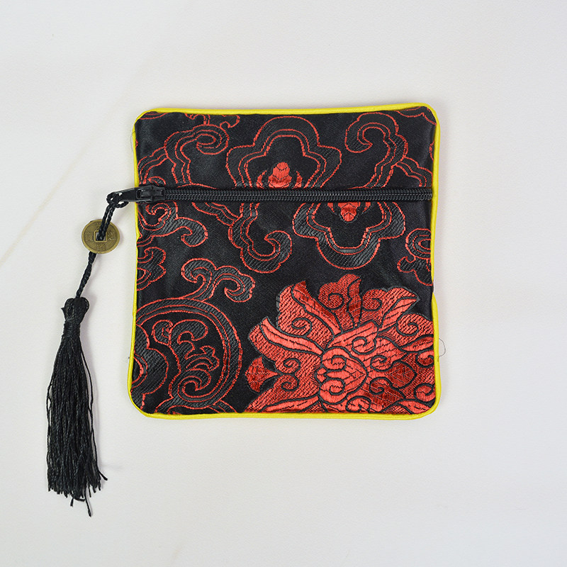 EMBROIDERED JEWELRY BAG ZIPPER BAG JADE COIN BAG DELICATE EMBROIDERY DOUBLE-LAYER SACHET BAG ZIPPER SQUARE BAG