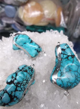 优化蓝绿松石原石毛料毛石随形裸石diy吊坠项链毛衣坠不规则鎏边