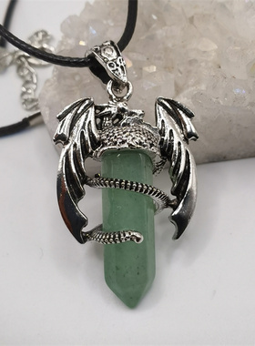 天然石六棱柱情侣项链吊坠宝石