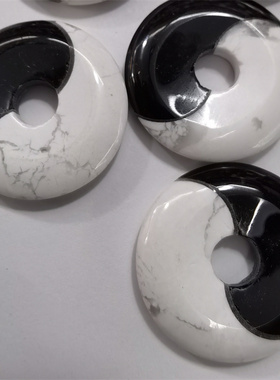 天然松石黑耀八卦项链坠子平安扣