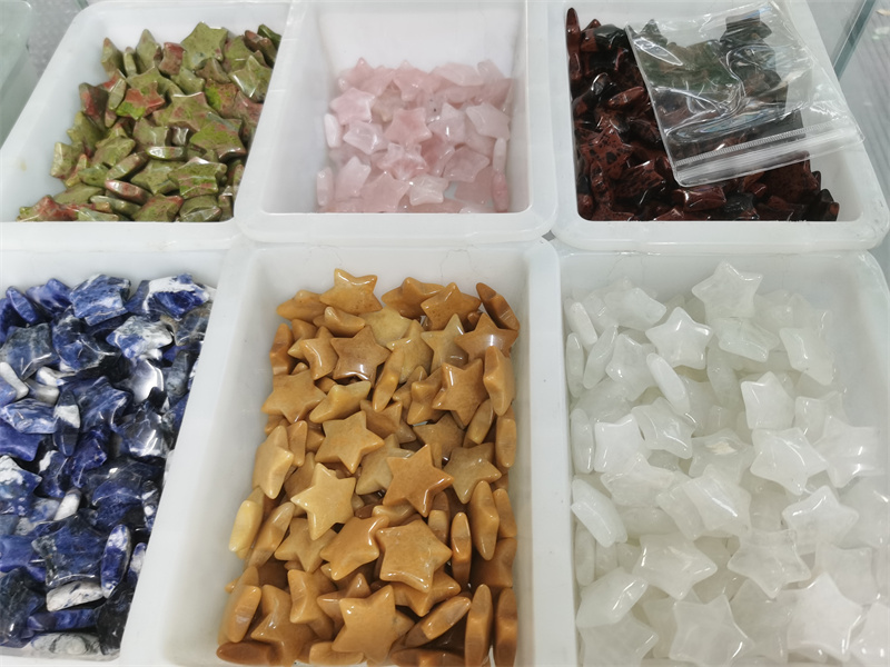 粉晶黄虎眼蓝纹白闪光黄玉裸石五角星摆件饰品手工DIY配件