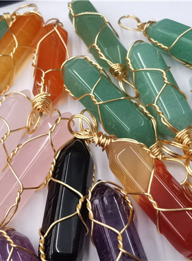 天然紫晶玛瑙裸石六角棱柱手工