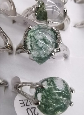 人造水草皮玛瑙宝石杂款介面情侣介指盒装金属环保合金100个/盒欧