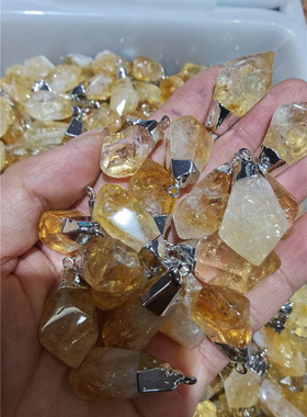 黄水晶切角不定形鎏边吊坠项链