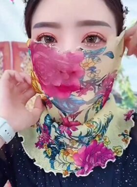 百变多功能金丝挂耳围脖护颈套头女士丝巾四季款防晒面罩百搭围巾