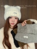 Chris 韩国小奶喵猫咪耳朵绣标毛绒帽子秋冬加厚保暖甜酷显脸小潮